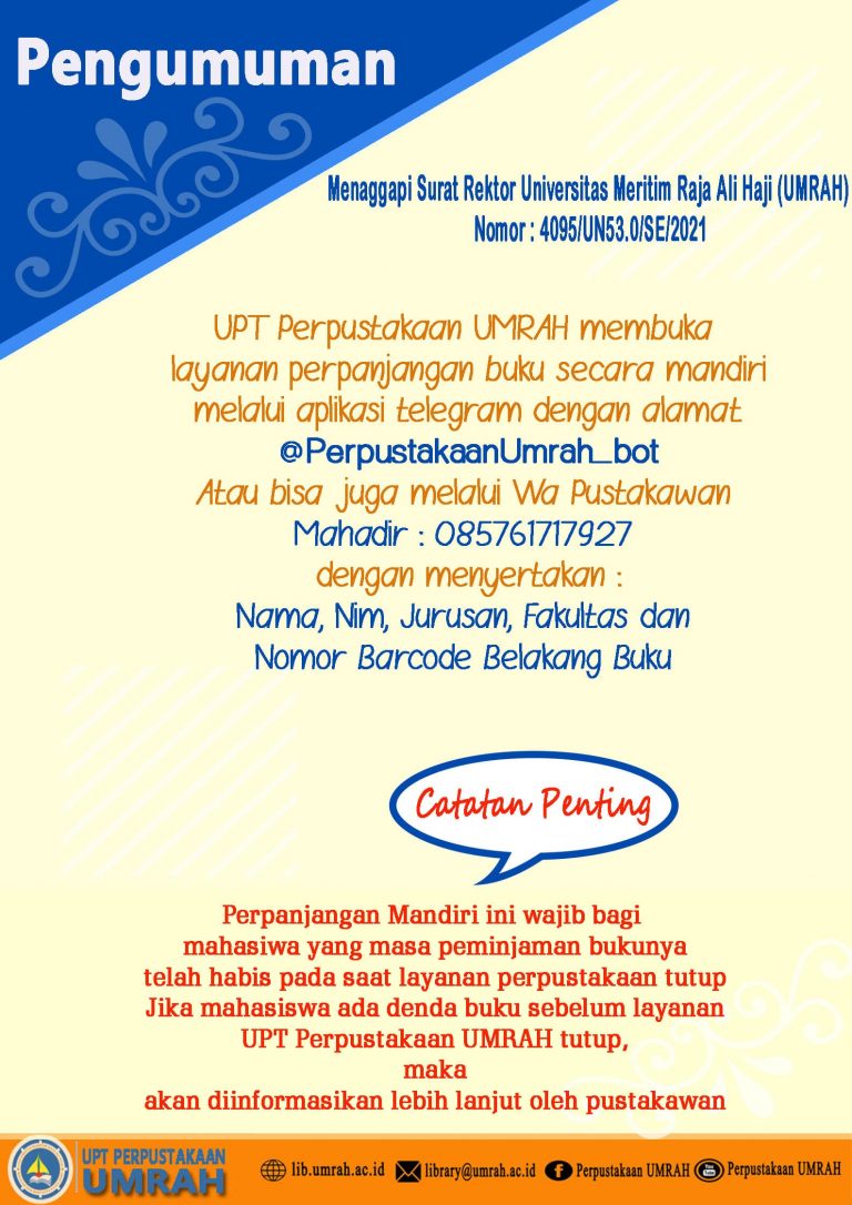 Layanan Perpanjangan Buku Secara Mandiri Pada Masa Pandemi Covid-19
